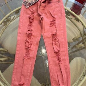 VIP Coral Distressed Skinny Jeans